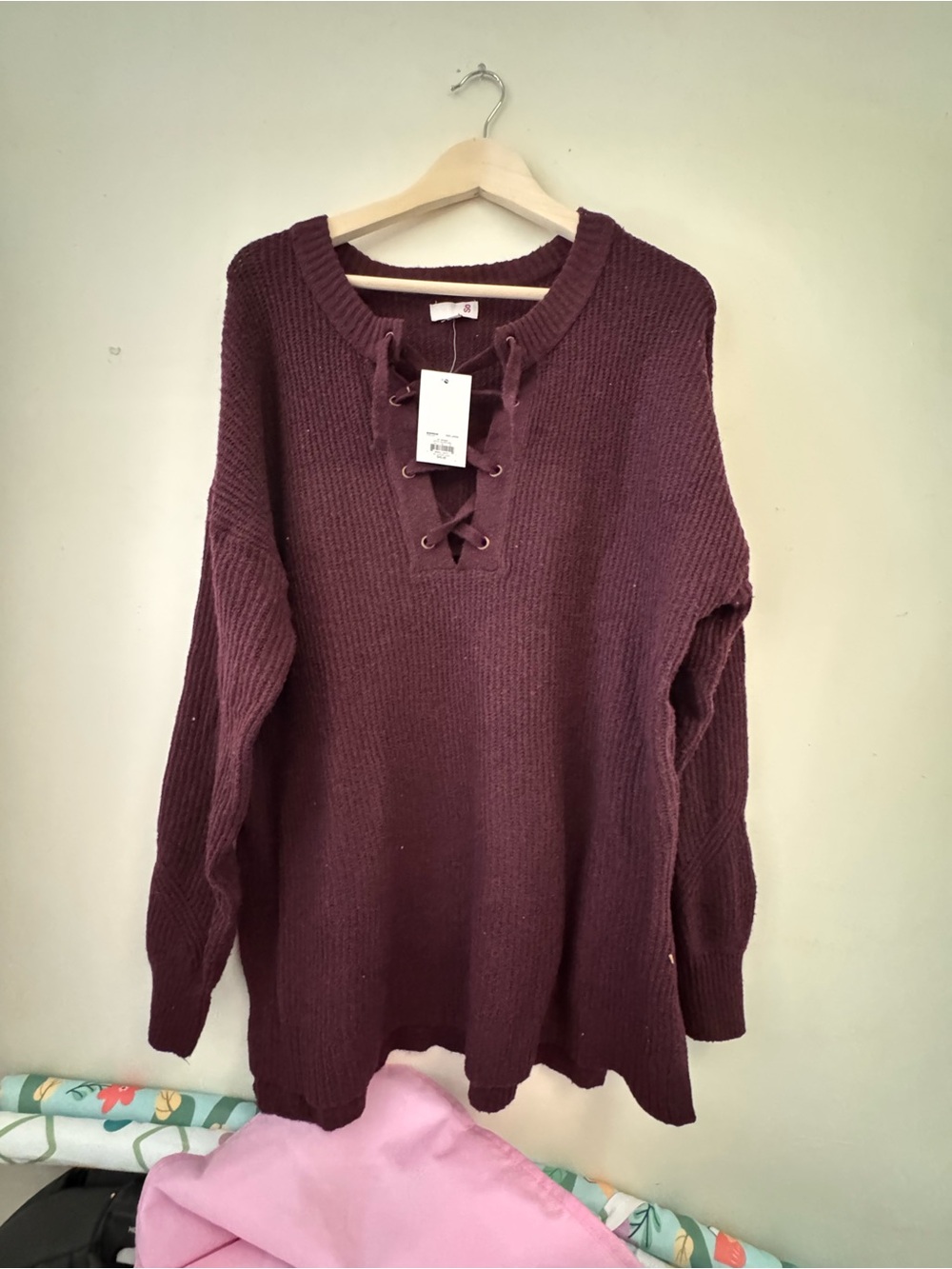 SO Plum Lace-Up Chunky Knit Sweater